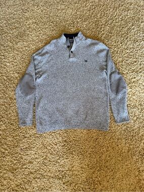 Chaps Men’s Marled Knit Elbow Patch Sweater Gray Button Mock Neck Large